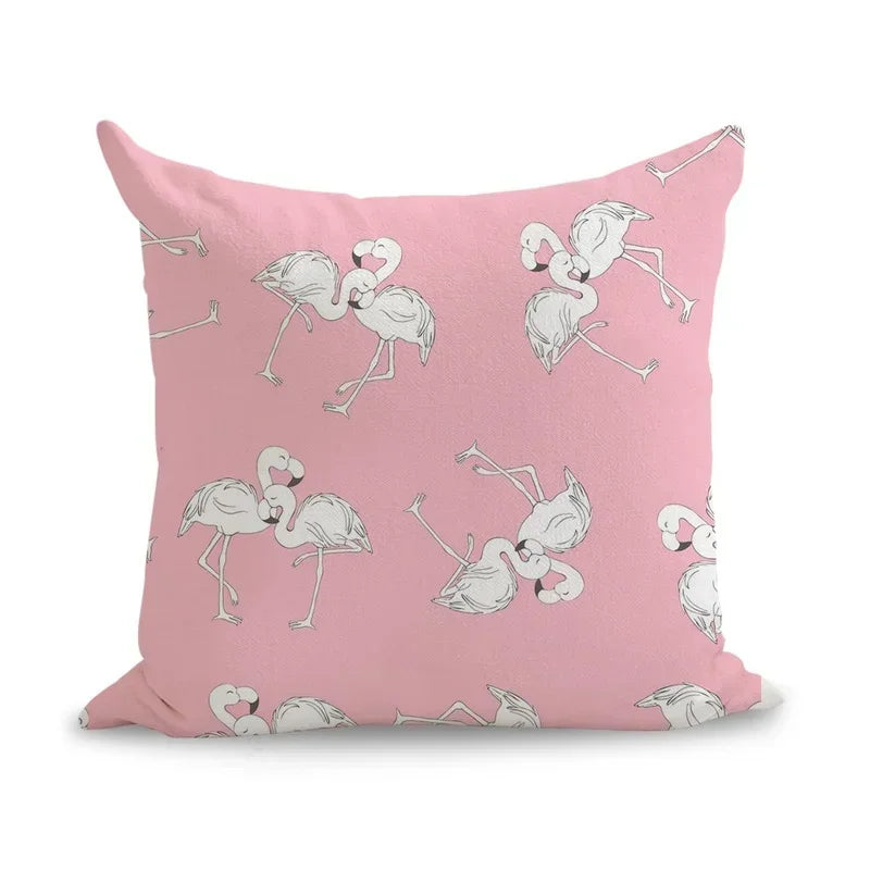Axyaa Pink Flamingo Linen Cushion Cover: Cute Art Pillow Euro Cover Home Decor 45*45cm
