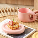 Axyaa Nordic Style Ceramic Chubby Mug Set with Oval Plate - 400ml