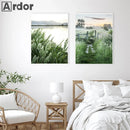 Green Leaf & Flower Scenery Canvas Wall Art Print by Axyaa for Modern Home Decor
