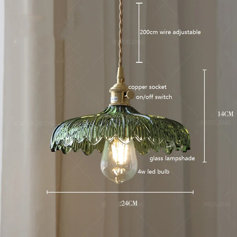 Axyaa White Green Glass LED Pendant Light with Copper Socket