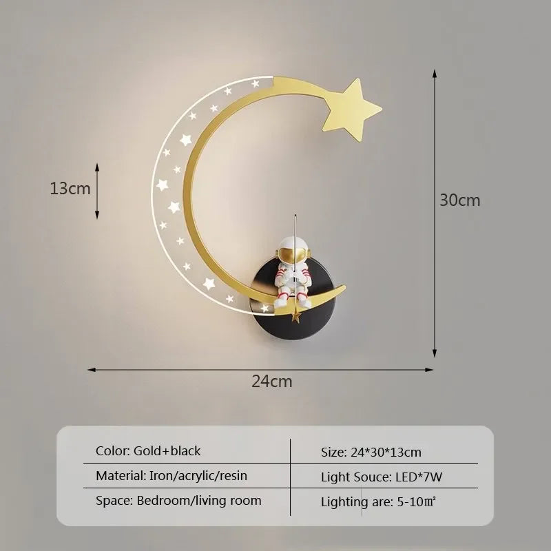 Axyaa Astronaut Star Moon LED Wall Lamps for Children's Room