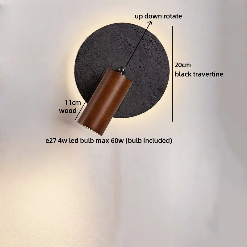 Axyaa Black Travertine Stone LED Wall Light for Chic Indoor Decor
