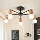 Axya Modern Industrial Sputnik Chandelier LED Wood Iron Ceiling Lamp
