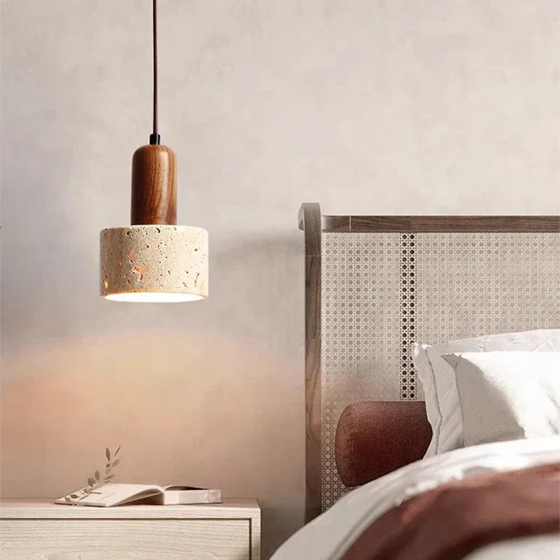 Axyaa Wabi Sabi Stone Pendant Light: Retro LED Bedside Lighting for Home Decor