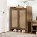 Axyaa 24 Pair Shoe Storage Cabinet, Rattan Doors, 6-Tier Farmhouse Style