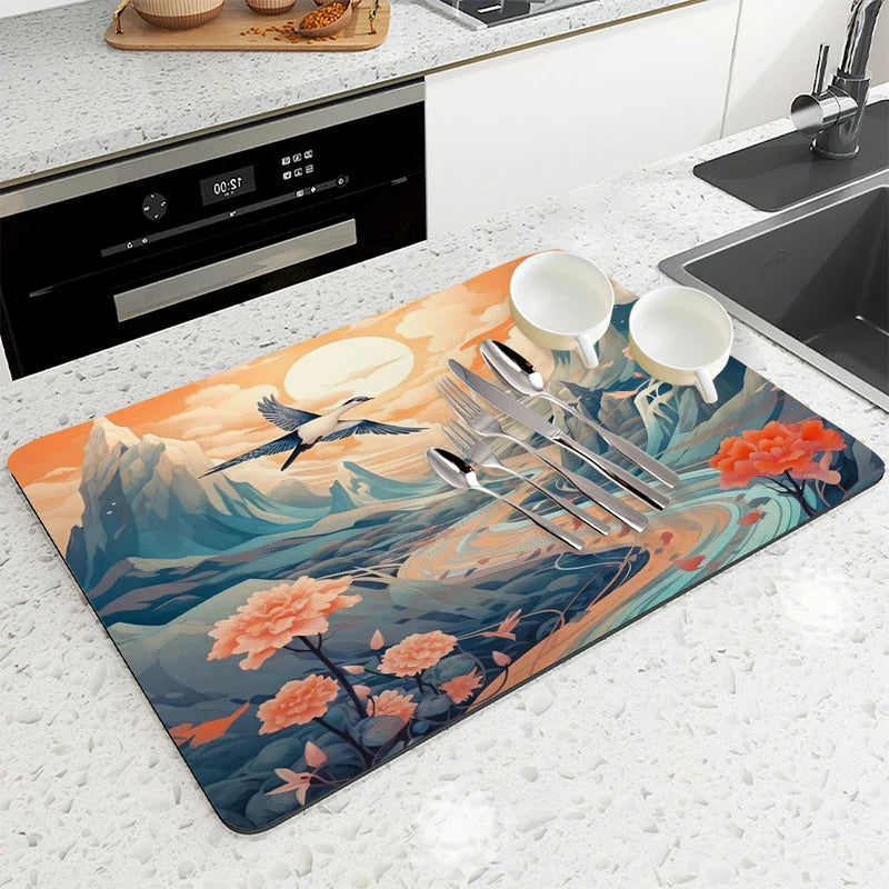 Mountain Birds Non-Slip Absorbent Drying Mat by Axyaa
