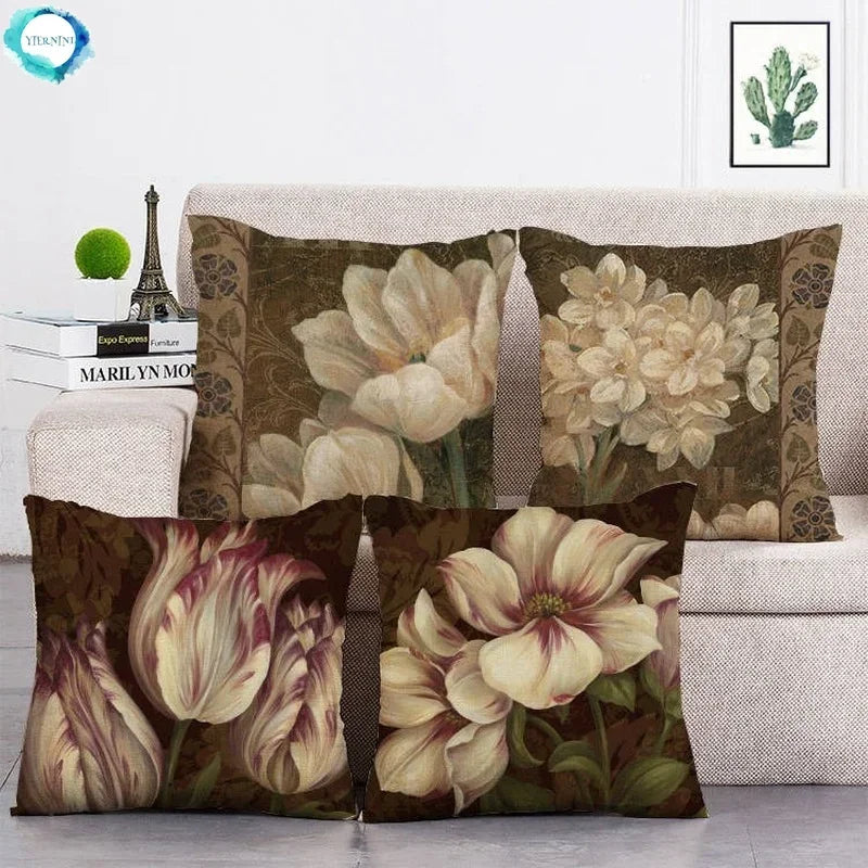 Retro White Flower Pattern Cushion Cover - Axyaa Home Decor Pillowcase