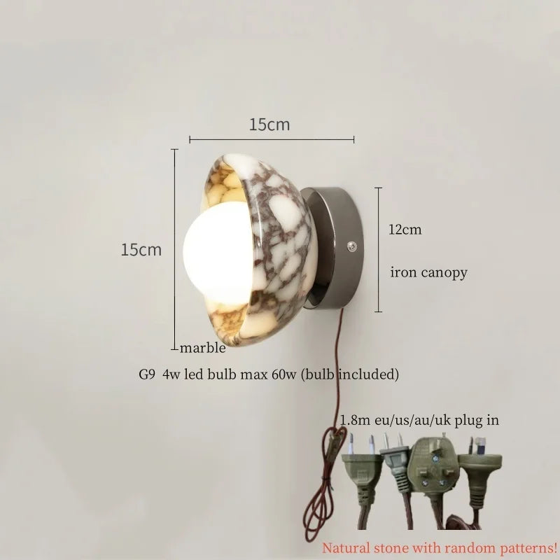 Axyaa Circular Marble LED Wall Lamp Modern Nordic Interior Lighting