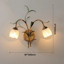 Axyaa White Pink Flower Wall Light - French Rural Leaf Bedside Lamp