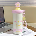 Axyaa Flower Thermal Water Bottle: Stainless Steel Coffee Thermos with Straw