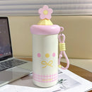 Axyaa Flower Thermal Water Bottle: Stainless Steel Coffee Thermos with Straw