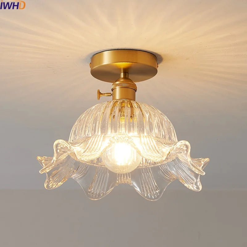 Axyaa Glass Copper LED Ceiling Light Fixture Simple Art Bedroom Living Room Chandelier