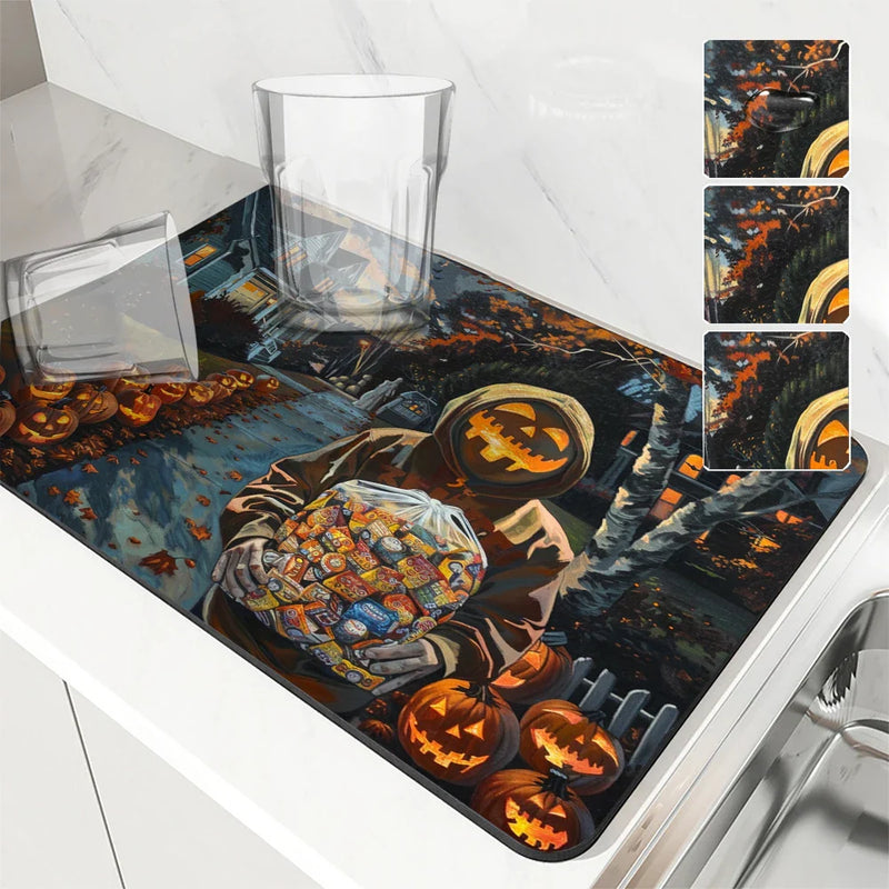 Axyaa Halloween House Coffee Absorbent Dish Drying Mat