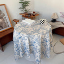 Axya Blue Cotton & Linen Tablecloth, Vintage Ink Print for Dining & Holiday Decor