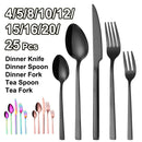 Axyaa Black Stainless Steel Cutlery Set - Knife Fork Spoon Dinnerware Kitchen Utensils