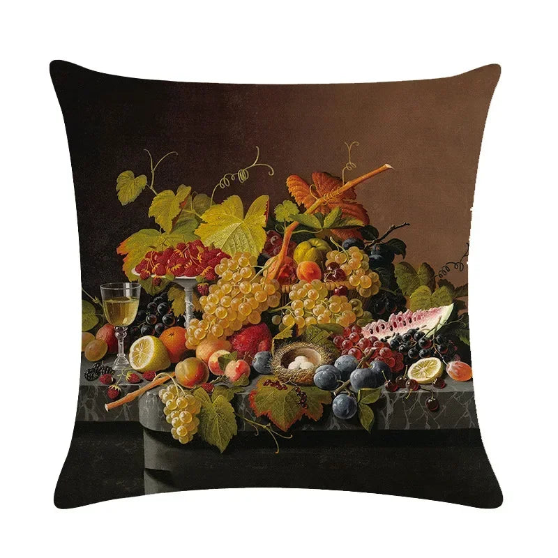 Axyaa Retro Oil Painting Linen Cushion Cover for Home Decor