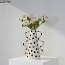 Axyaa Wave Point Ceramic Double Ear Vase: Elegant Decorative Vase for Flowers & Hydroponics