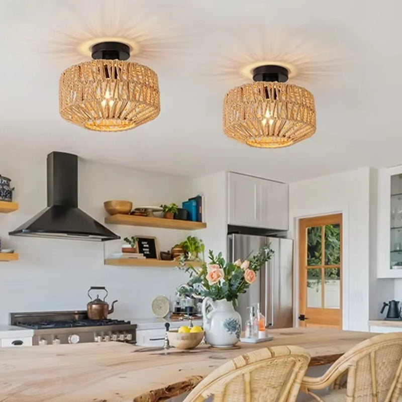 Axyaa Bamboo Lustre Chandelier: Handmade Rattan Pendant Light for Home Decor