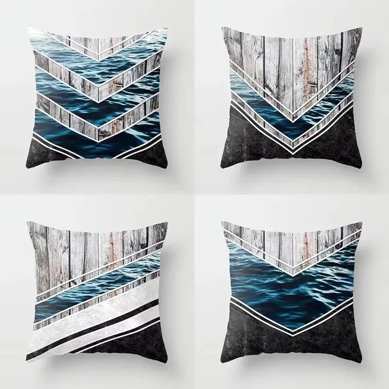 Axyaa Wood Texture Marble Pillowcases - Geometric Cushions Case for Home Decor
