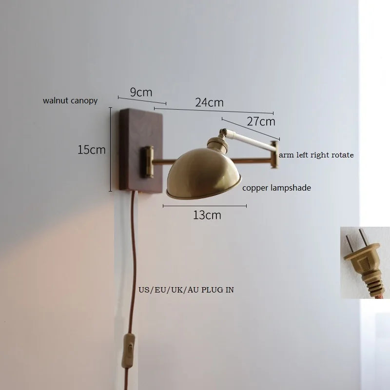 Axyaa Walnut Ash Wood Canopy LED Wall Sconce with Pull Chain Switch