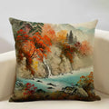 Axyaa Japanese Landscape Ukiyo Style Cushion Cover 45x45cm Art Decor Linen Pillow Case