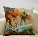 Axyaa Japanese Landscape Ukiyo Style Cushion Cover 45x45cm Art Decor Linen Pillow Case
