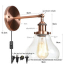 Axyaa Red Bronze LED Wall Lamp with Pull Chain Switch and Clear Glass