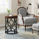 Axyaa Industrial Round End Table with Metal Frame: Small Bedside Nightstand for Living Room