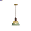 Axyaa Vintage Wood Pendant Light Fixture Hanging Lamp LED Green Glass