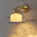 Axyaa Rotatable Ceramic LED Wall Sconce Nordic Walnut Wood Pull Chain Switch Bedside Lamp