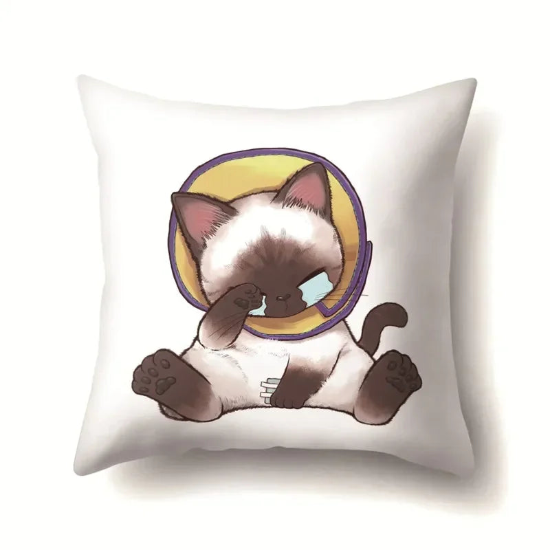 Cute Cat Cushion Cover by Axyaa: Cartoon Pets Pillow Case for Home Sofa Decor
