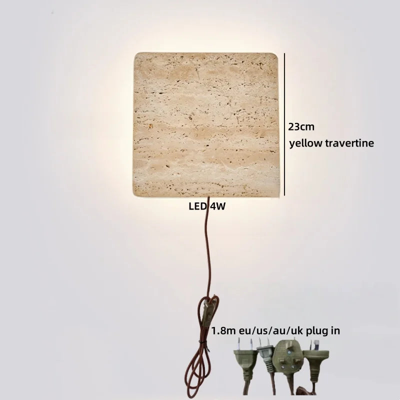 Axyaa Wabi Sabi Indoor LED Wall Sconce Yellow Travertine Stone Bedside Lamp