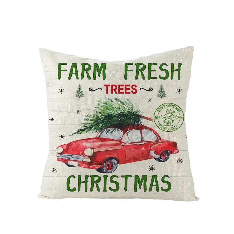 Axyaa Christmas Gingerbread Car Tree Print Pillowcase for Festive Home Decor