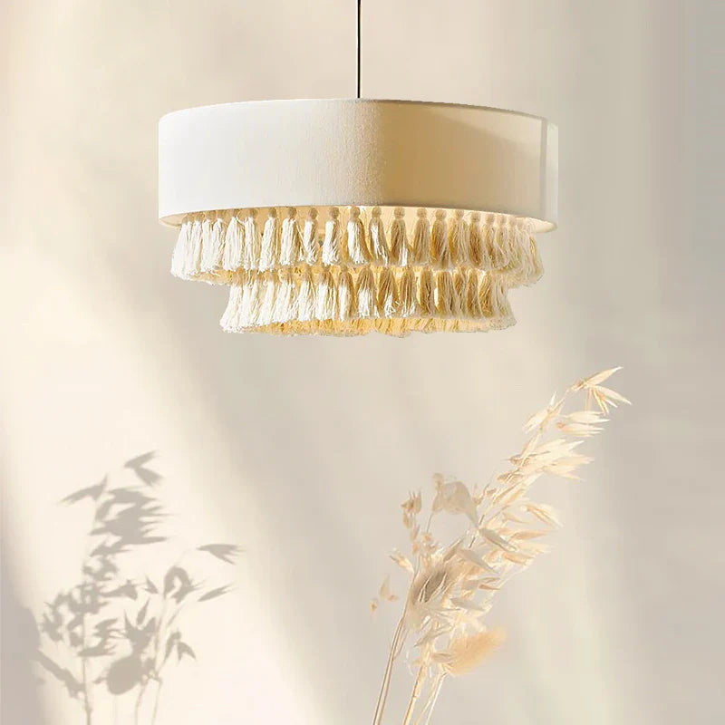 Axyaa Creamy Fabric Chandelier: Bohemian Wabi Sabi Nordic Japanese Pendant Lamp