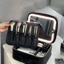 Axyaa LED Mirror Makeup Bag with Brush Holder - Waterproof Cosmetic Organizer