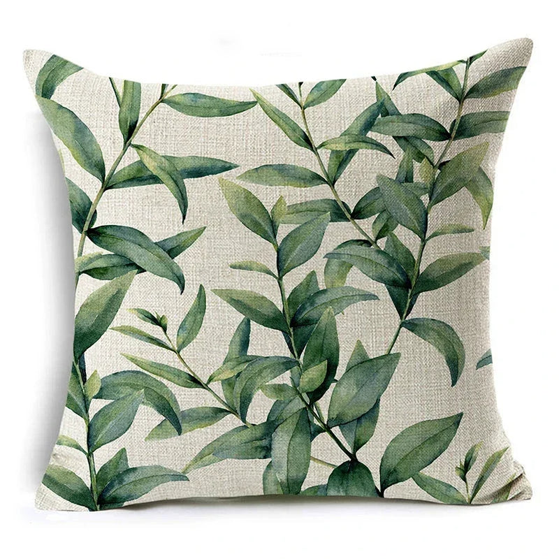 Axyaa Tropical Plants Linen Cushion Cover 45x45cm - Decorative Sofa Bed Pillow Case