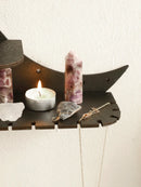 Axyaa Moon Wall Shelves: Rustic Floating Shelf for Crystals & Essential Oils