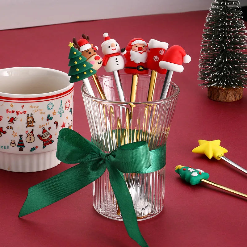 Axyaa Christmas Cutlery Set: Spoon, Fork, Elk Tree Decoration, Dessert Scoop