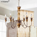 Axyaa Vintage Gold Wooden Chandelier - Rustic Metal 6-Light Retro Hanging Lamp