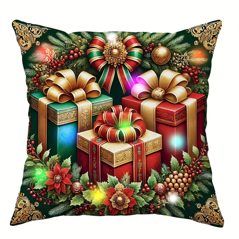 Axyaa LED Light Luminous Pillowcase - Christmas Party Home Decor, Santa Claus Snowman Gift Box Pattern