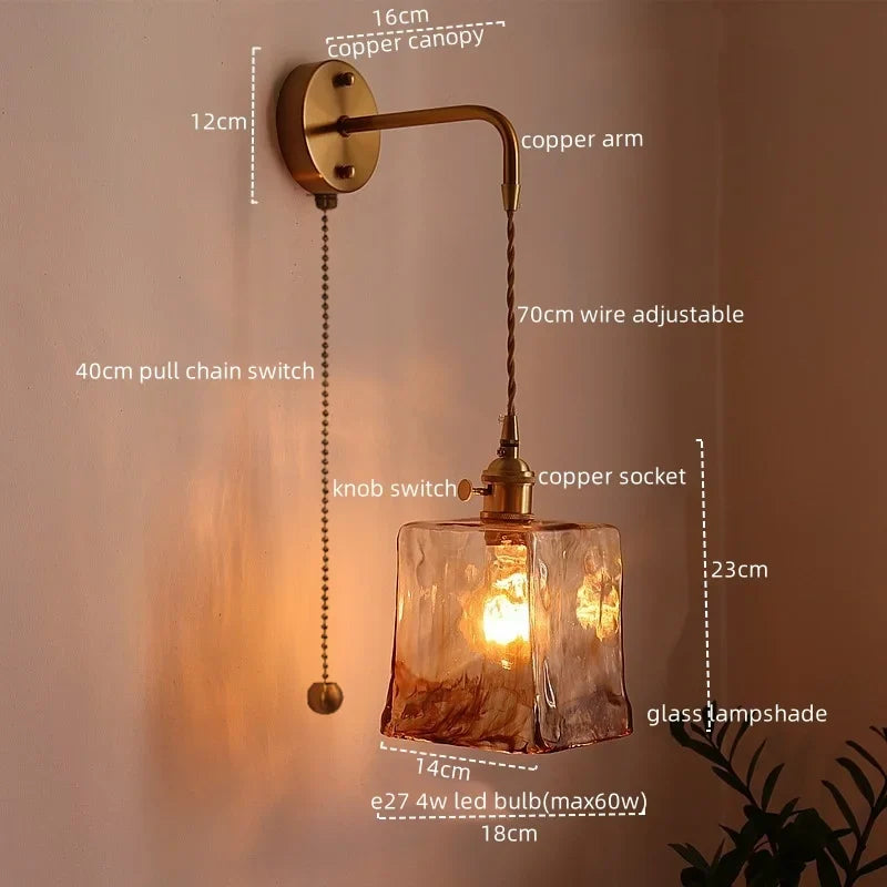 Axyaa Nordic Amber Glass LED Wall Lamp for Living Room and Bathroom