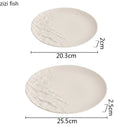 Axyaa White Porcelain Steak Plate, Half Rock Textured Dining Plate, Tableware