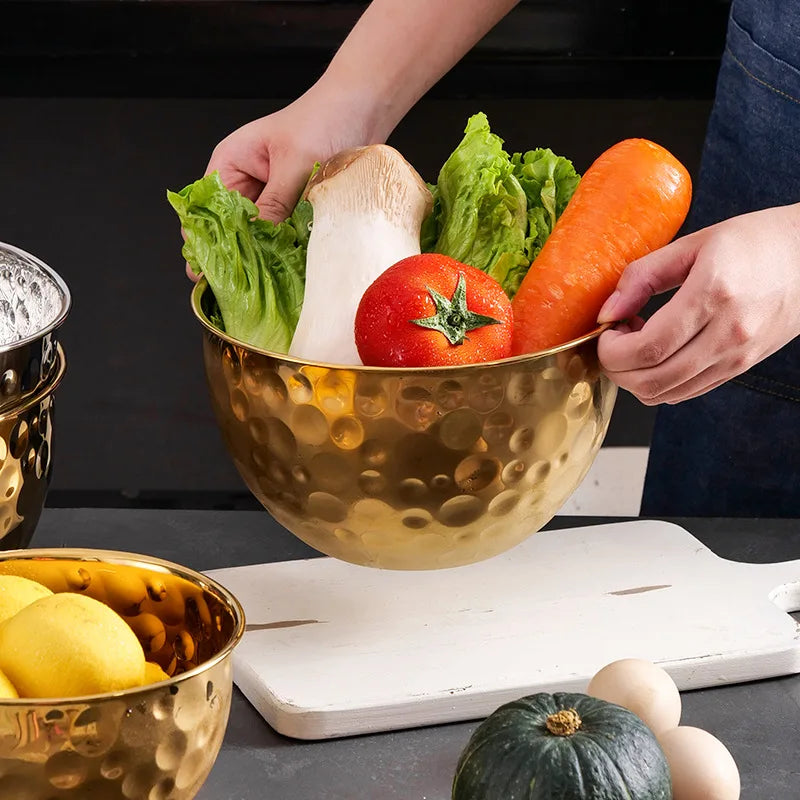 Axyaa Stainless Steel Hammered Salad Bowl for Kitchen Tableware Mixing Basket