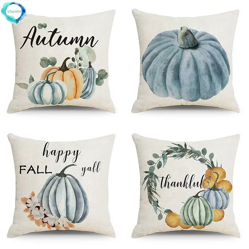 Axyaa Autumn Pumpkin Cushion Cover 18x18 Inches - Modern Thanksgiving Decor Pillowcase