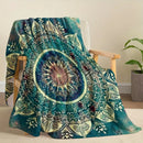 Axyaa Mandala Fleece Blanket in Vibrant Blue, Green & Yellow - Soft Cozy Polyester Throw