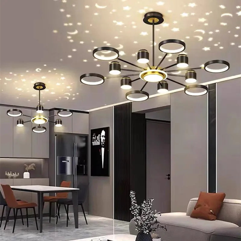 Axyaa 6-Light White Starry Ceiling Chandelier - Modern, Romantic, Stepless Dimmable