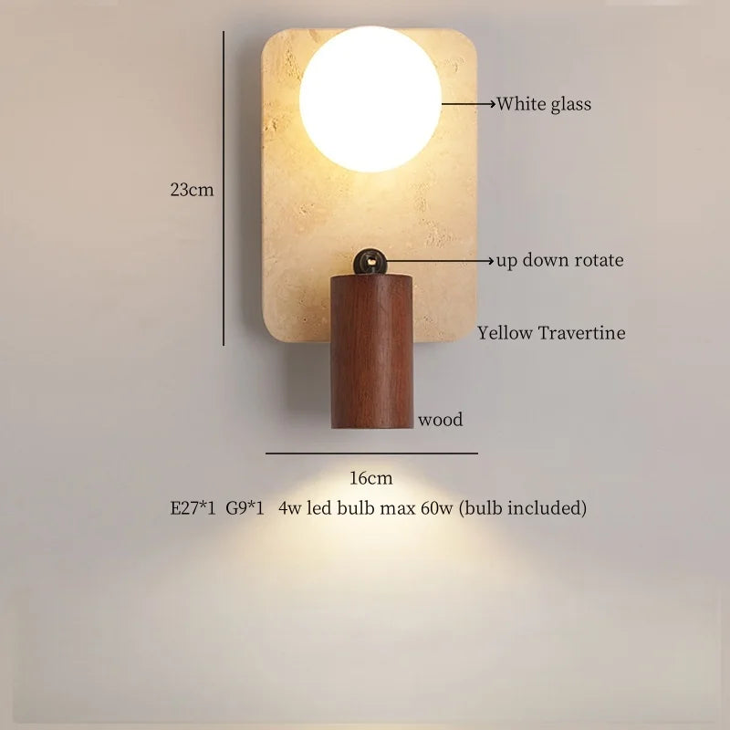 Axyaa Wood Glass LED Wall Sconce - Nordic Modern Stair Lights for Bedroom & Bathroom