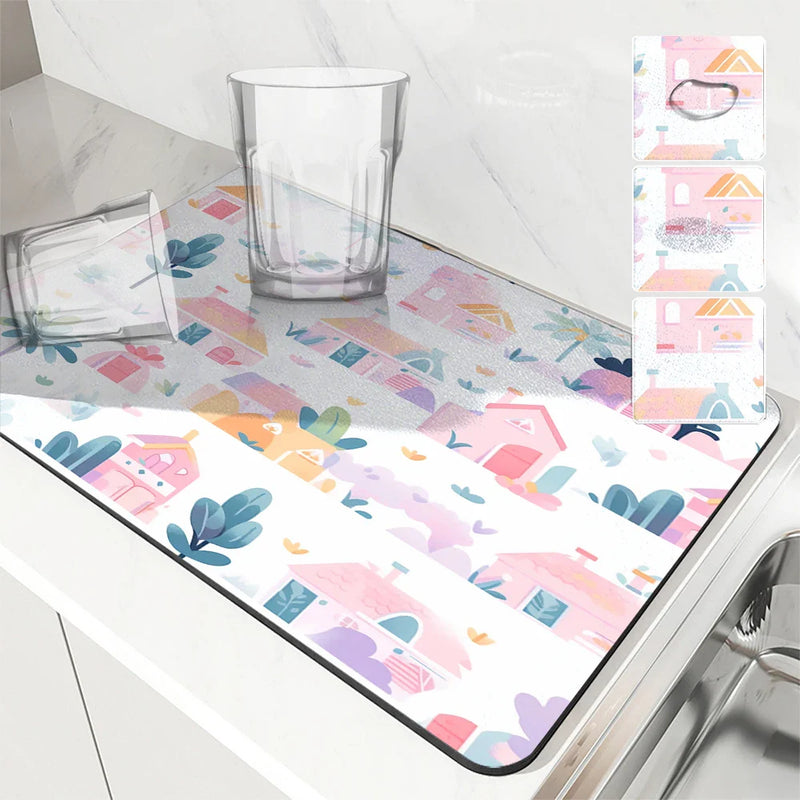 Axyaa Cartoon Building Kitchen Drying Mat