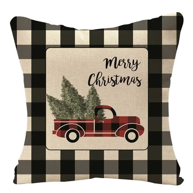 Axyaa Christmas Grid Linen Cushion Cover 45X45CM