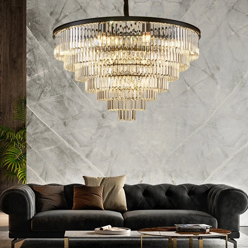 Axyaa Black Gold Crystal Ceiling Chandelier LED Pendant Lamp - Modern Design